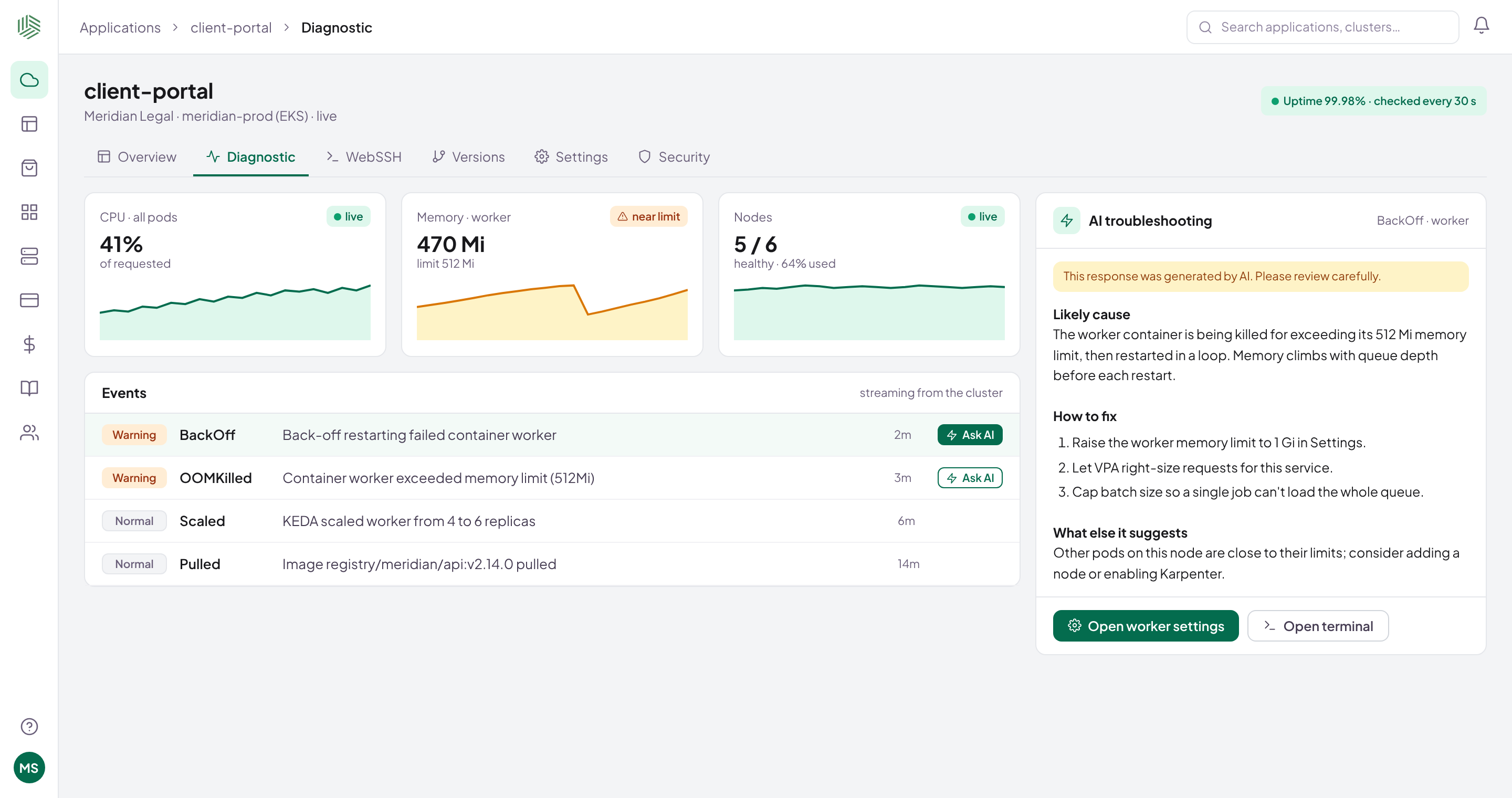 Shipfast event view with the AI how-to-fix answer